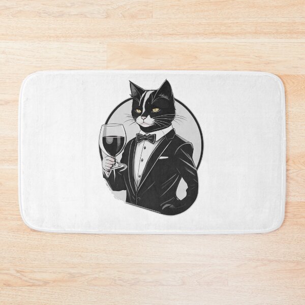 Item preview, cat in a black suit drinking wine designed and sold by cutiepie11cats.