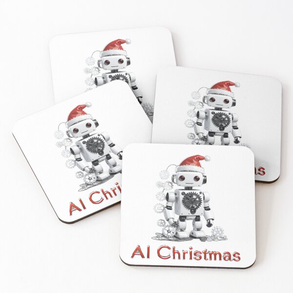 Item preview, Al Christmas -Robot wearing Santa's hat,a white background. designed and sold by My-fake-places.
