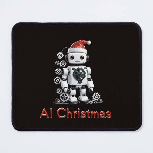 Item preview, Al Christmas -Robot wearing Santa's hat,a black background. designed and sold by My-fake-places.
