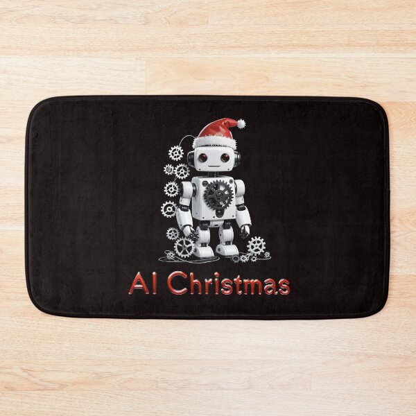 Item preview, Al Christmas -Robot wearing Santa's hat,a black background. designed and sold by My-fake-places.