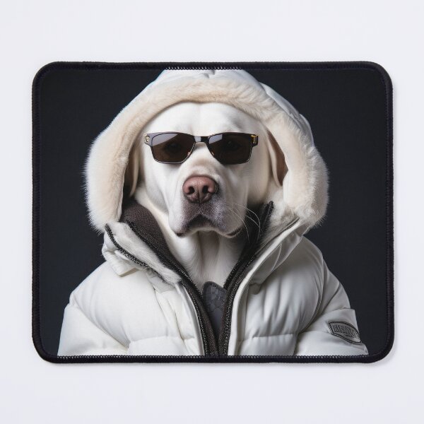 Item preview, Labrador Dog dressed in white down jacket 02 designed and sold by mhfoto.