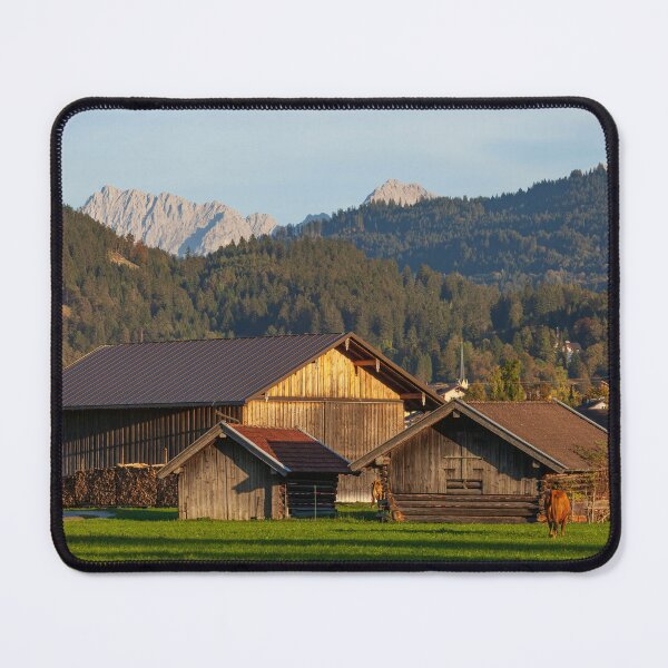 Item preview, Hay barn with meadow and Alps in the evening light, Garmisch-Partenkirchen designed and sold by Torsten Krüger.