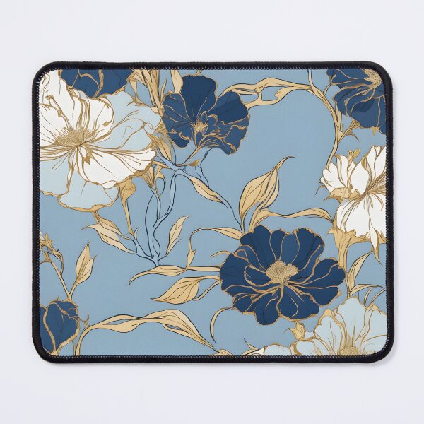 Item preview, Elegarta Design - Art nouveau - Mucha Inspired Art - Vintage flower with golden border in blue background pattern  designed and sold by Mucha-style-art.