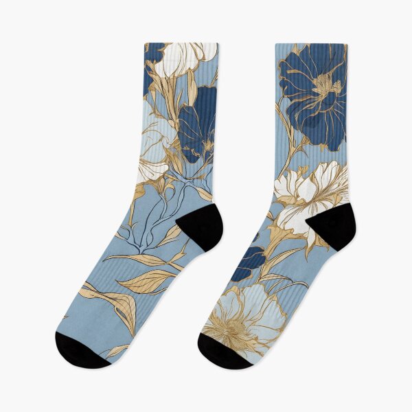 Item preview, Elegarta Design - Art nouveau - Mucha Inspired Art - Vintage flower with golden border in blue background pattern  designed and sold by Mucha-style-art.
