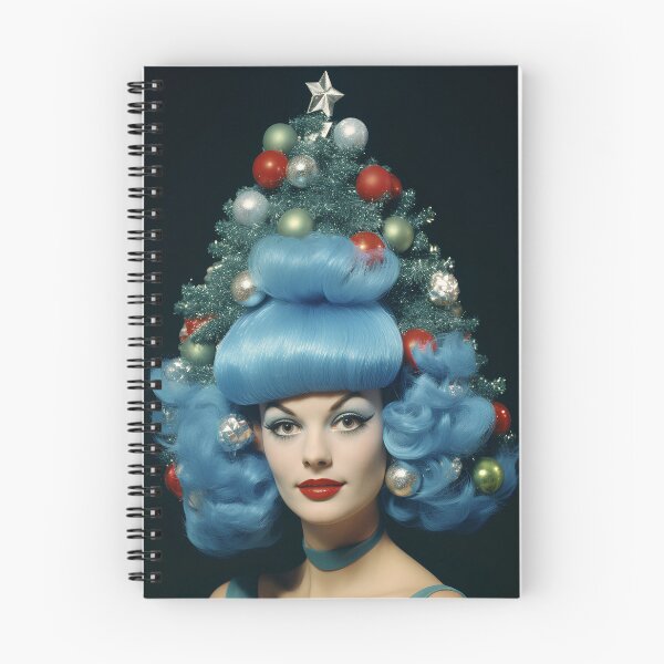 Item preview, Kitsch Christmas 1960s 60s retro blue christmas tree woman greeting card designed and sold by MiettaPreston.