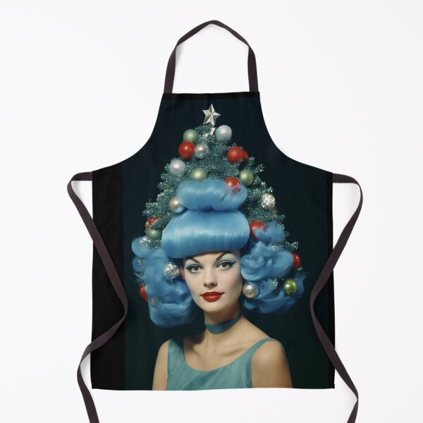 Item preview, Kitsch Christmas 1960s 60s retro blue christmas tree woman greeting card designed and sold by MiettaPreston.