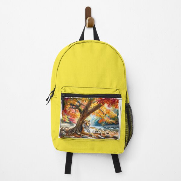 Item preview, Korean Tiger, Korean tiger resting under a tree, surrounded by colorful autumn leaves. The scene captures the tranquility and beauty of Kor designed and sold by AtiaMubeen.