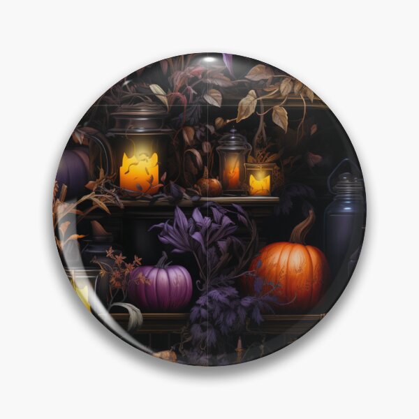 Item preview, Dark Botanical Witch Shelf With Pumpkin Art Spooky Print designed and sold by FoxTreeDesign.