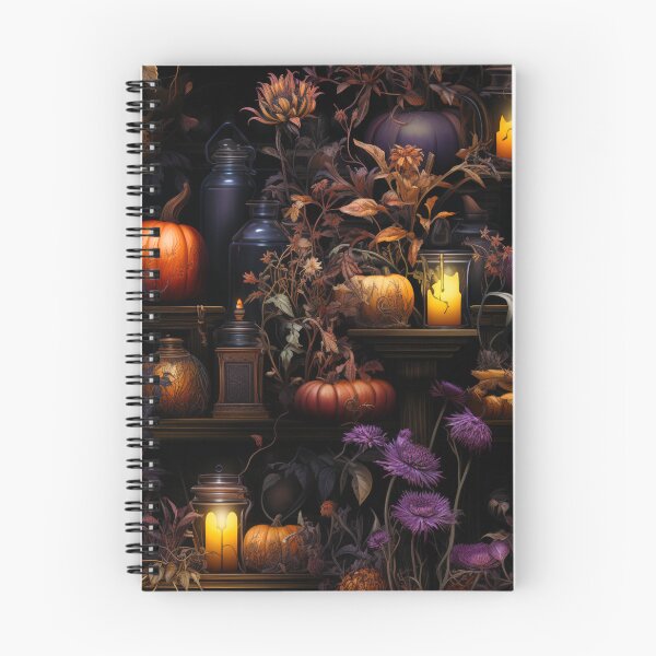 Aperçu de l'œuvre Étagère de sorcière botanique sombre avec impression effrayante d’art de citrouille créée et vendue par FoxTreeDesign.
