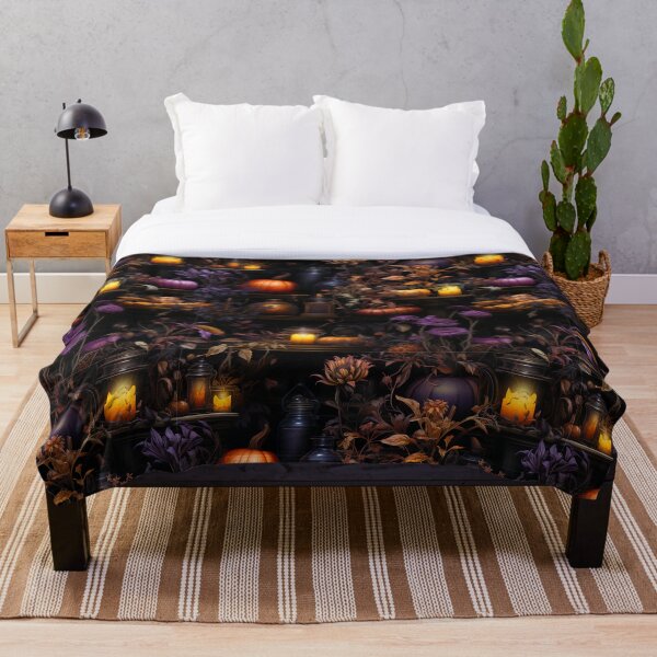 Aperçu de l'œuvre Étagère de sorcière botanique sombre avec impression effrayante d’art de citrouille créée et vendue par FoxTreeDesign.
