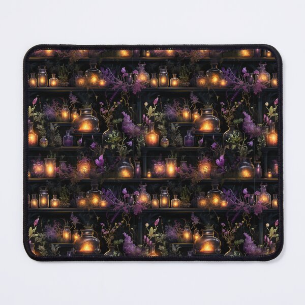 Aperçu de l'œuvre Étagère de sorcière botanique sombre avec impression de lumières de pot effrayantes créée et vendue par FoxTreeDesign.
