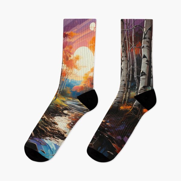 Item preview, Autumn Fall Beautiful Rainbow Forest Sunset Stream Landscape Art designed and sold by FoxTreeDesign.