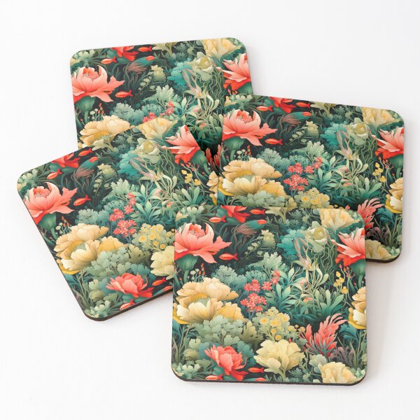 Aperçu de l'œuvre Impression pastel de jardin foncé d'océan de poissons de corail sous-marins créée et vendue par FoxTreeDesign.