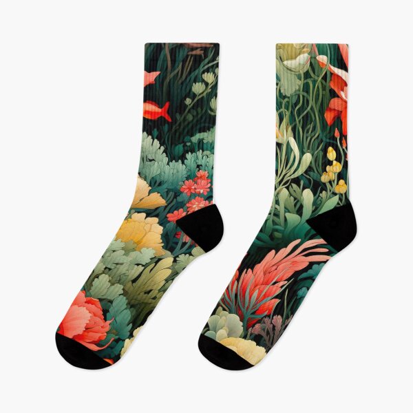 Aperçu de l'œuvre Impression pastel de jardin foncé d'océan de poissons de corail sous-marins créée et vendue par FoxTreeDesign.