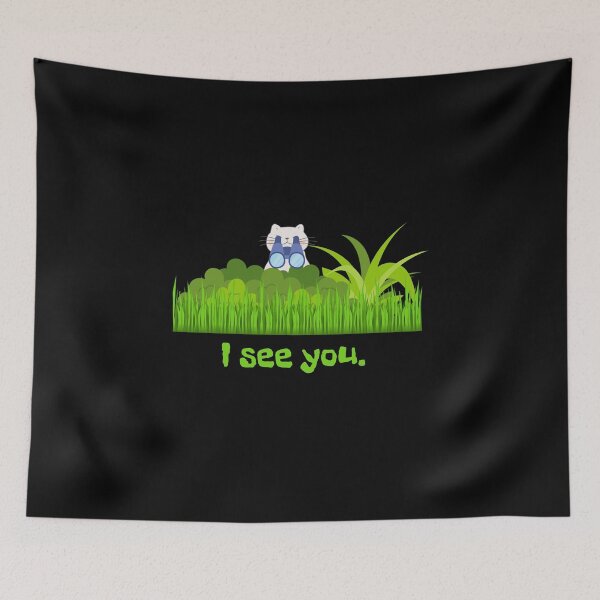 Item preview, A cat hidden in the bushes is watching you through binoculars. designed and sold by Slavic-Design.