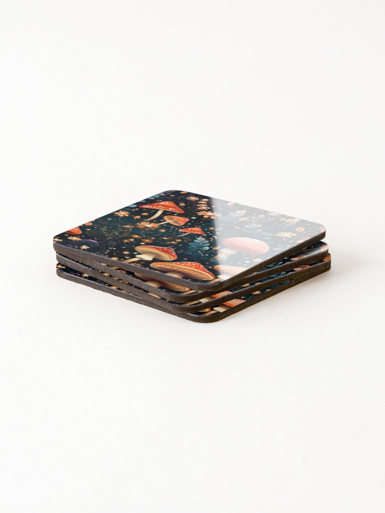 Thumbnail 4 of 5, Coasters (Set of 4), ToadStools In The Night Lights Floral Print designed and sold by FoxTreeDesign.