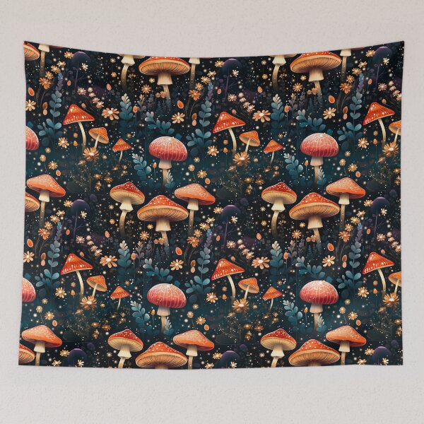 Item preview, ToadStools In The Night Lights Floral Print designed and sold by FoxTreeDesign.