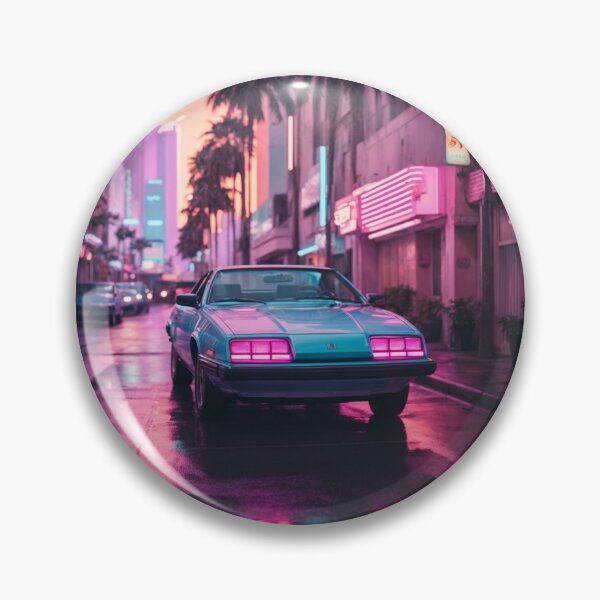 Item preview, 80s retrowave vintage car street city sunset palm trees designed and sold by retrovaporwave.