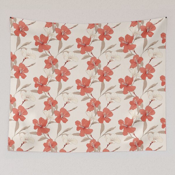 Item preview, Red and white flowers seamless pattern, drawing, romantic illustrations designed and sold by exitbird.
