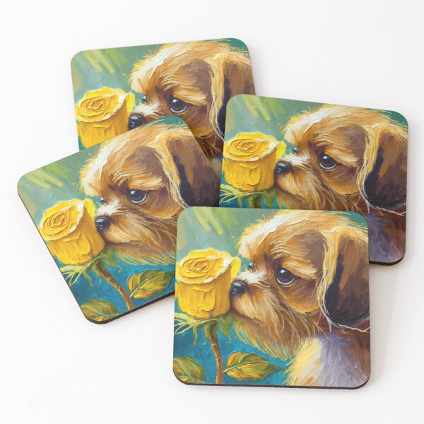 Item preview, Puppy Sniffing Yellow Rose designed and sold by fotofeast.