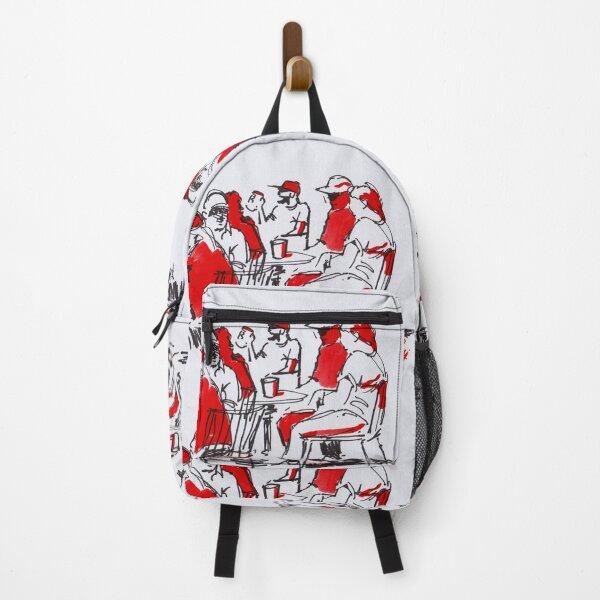 Item preview, Red Black and White Drawing of People Sitting At Outdoor Cafe Tables Chatting designed and sold by MikeJory.