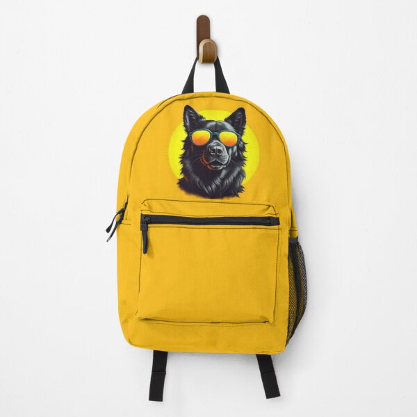 Item preview, The head of a cool black dog with yellow glasses on an orange background designed and sold by Annie--Fox.