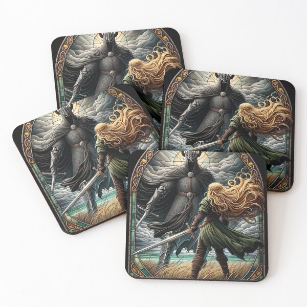 Item preview, Epic Duel in Stained Glass - A Fierce Maiden and a Dark Wraith - Fantasy designed and sold by Fenay Designs.
