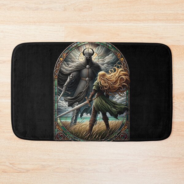 Item preview, Epic Duel in Stained Glass - A Fierce Maiden and a Dark Wraith - Fantasy designed and sold by Fenay Designs.
