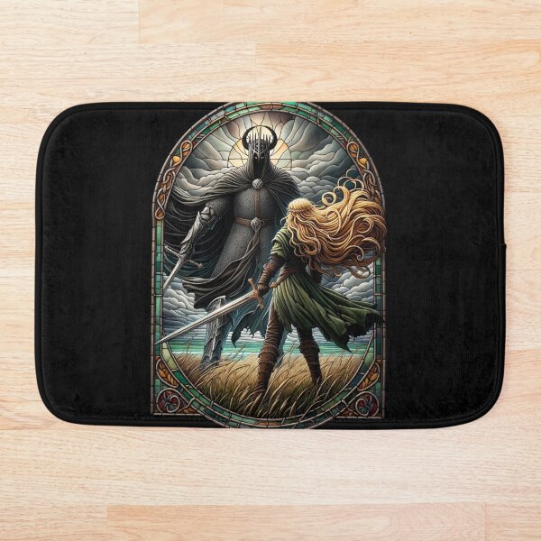Item preview, Epic Duel in Stained Glass - A Fierce Maiden and a Dark Wraith - Fantasy designed and sold by Fenay Designs.