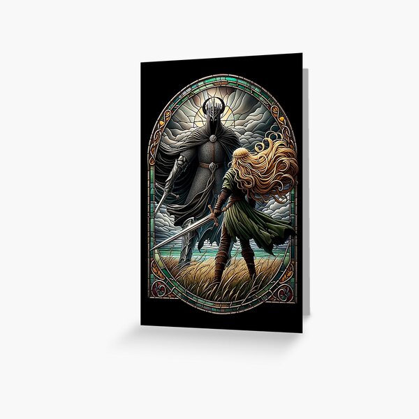 Item preview, Epic Duel in Stained Glass - A Fierce Maiden and a Dark Wraith - Fantasy designed and sold by Fenay Designs.