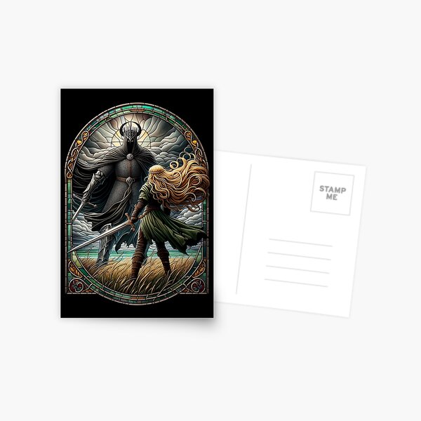 Item preview, Epic Duel in Stained Glass - A Fierce Maiden and a Dark Wraith - Fantasy designed and sold by Fenay Designs.