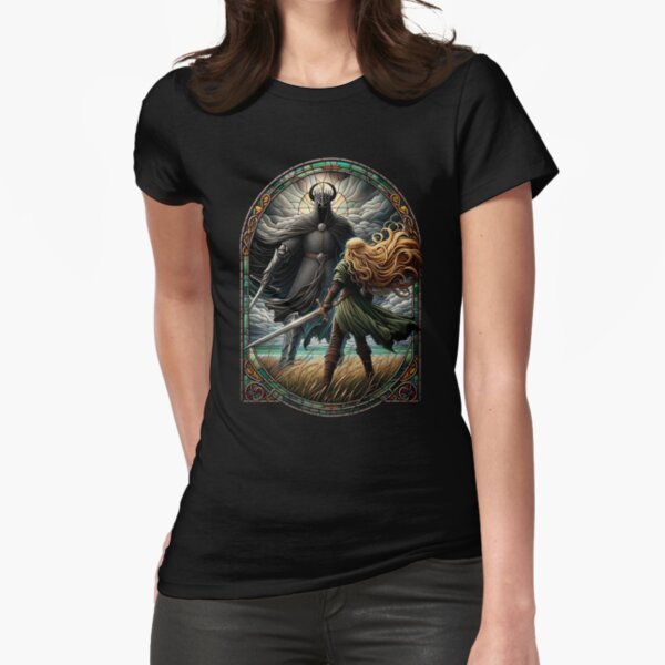 Item preview, Epic Duel in Stained Glass - A Fierce Maiden and a Dark Wraith - Fantasy designed and sold by Fenay Designs.