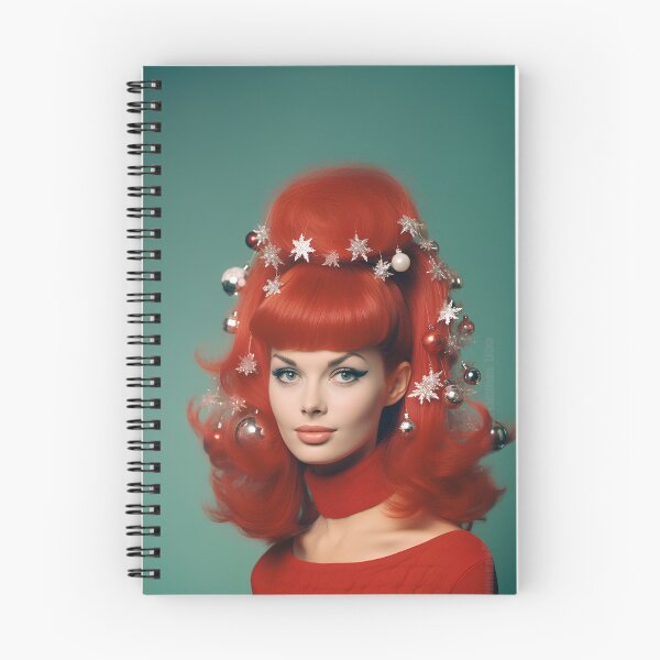 Item preview, Kitsch Christmas 1960s 60s retro red christmas tree woman greeting card designed and sold by MiettaPreston.