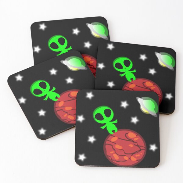 Item preview, An alien sits on the planet Mars among the stars and watches a UFO fly into deep space designed and sold by Annie--Fox.