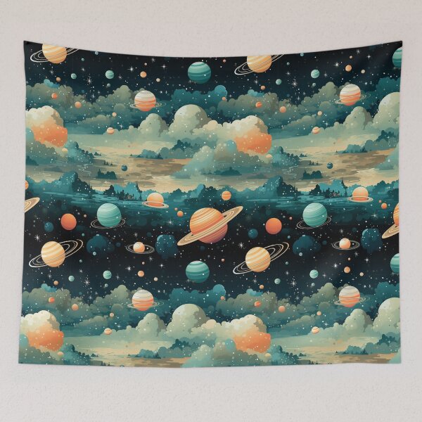 Item preview, Cosmic Planets Landscape: Orange & Cyan Skies designed and sold by YYWDesigns.