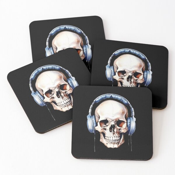 Item preview, colorful skull in headphones, Halloween, music designed and sold by in-leggings.