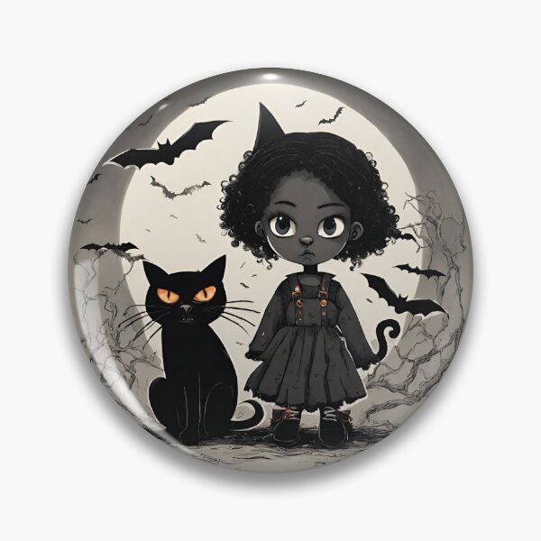 Item preview, Creepy Halloween Girl with Cat And Moon designed and sold by HDMarta.