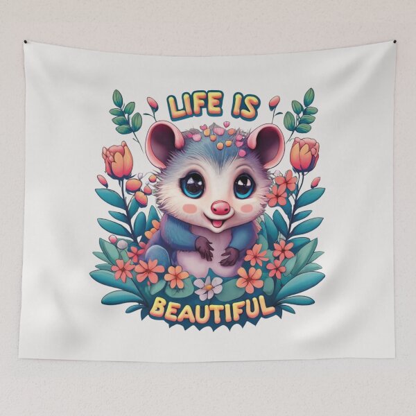 Item preview, Sweet possum with flowers, life is beautiful designed and sold by LuckyFamily.