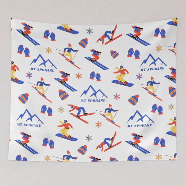 Item preview, Mount Spokane Washington Ski Snowboard seamless pattern designed and sold by Vintage-TM.