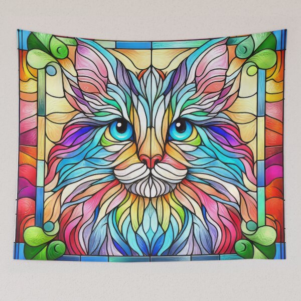 Item preview, Rainbow Cat Portrait Stained Glass design designed and sold by CattyCornerPOD.