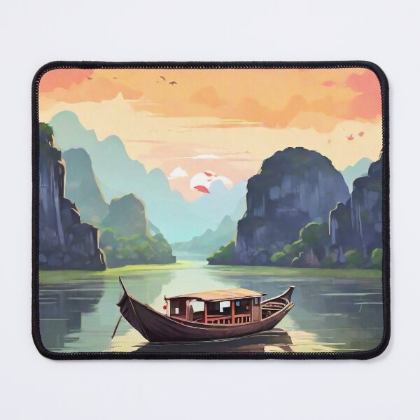 Item preview, Boat on the river at sunset designed and sold by M-Y-A-R-T-.