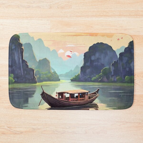 Item preview, Boat on the river at sunset designed and sold by M-Y-A-R-T-.