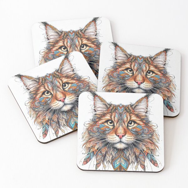 Item preview, Maine Coon cat portrait Southwest Style designed and sold by CattyCornerPOD.