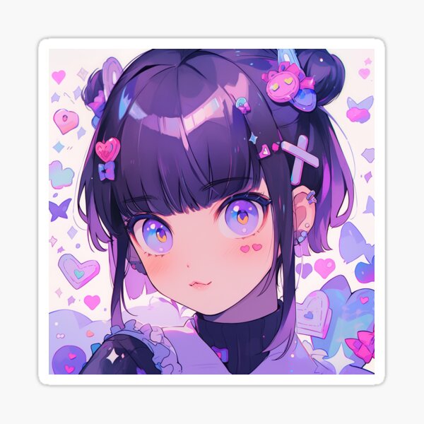 Cute Purple Pastel Long Braided Hair Anime Girl Sticker for Sale by  bubblegoth