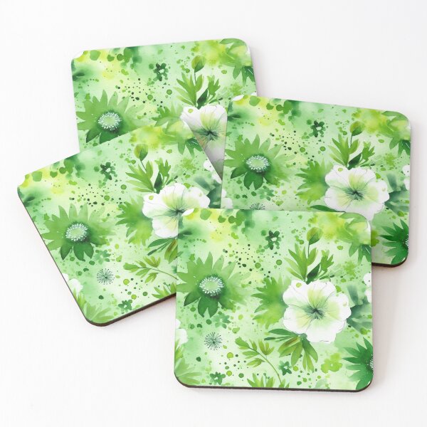 Item preview, Green and White Watercolour Flower Pattern designed and sold by yuuki-mizu.