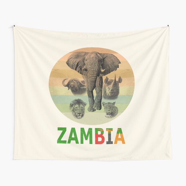 Zambia Wildlife "Big Five" Artwork for Zambia Safari Tapestry