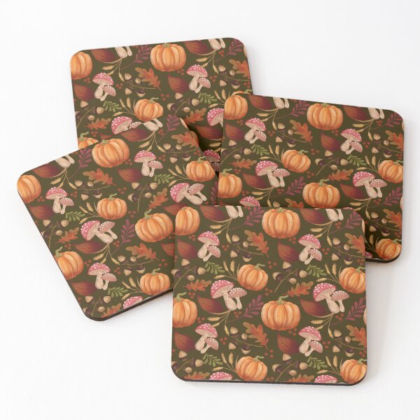 Item preview, Pumpkin, Mushroom and Acorns Pattern Green Background designed and sold by ByAllyAlly.