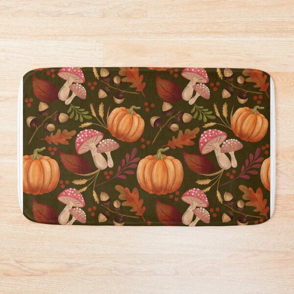 Item preview, Pumpkin, Mushroom and Acorns Pattern Green Background designed and sold by ByAllyAlly.