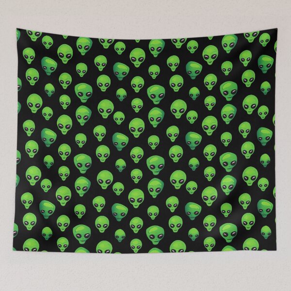 Item preview, Green Alien Black Background Repeating Seamless Pattern designed and sold by ajmatos.