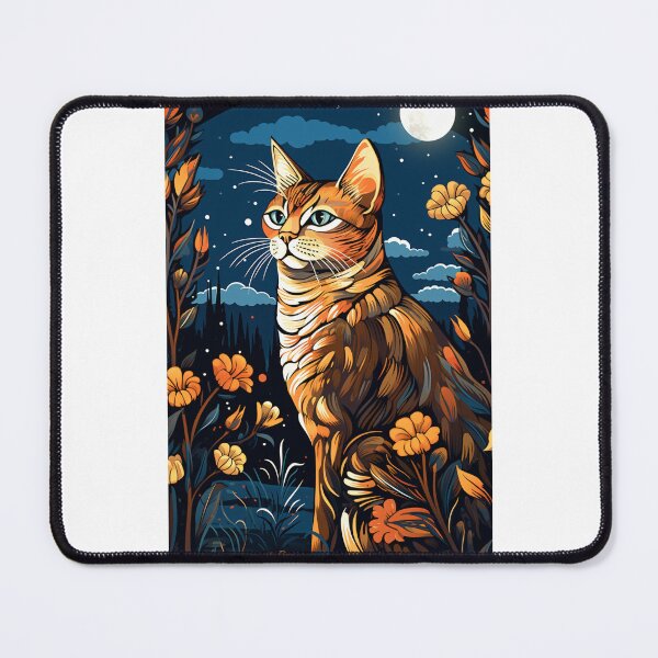 Artikelvorschau,  Braune Katze mit Blumen bei Vollmond entworfen und verkauft von AI-Concepts.